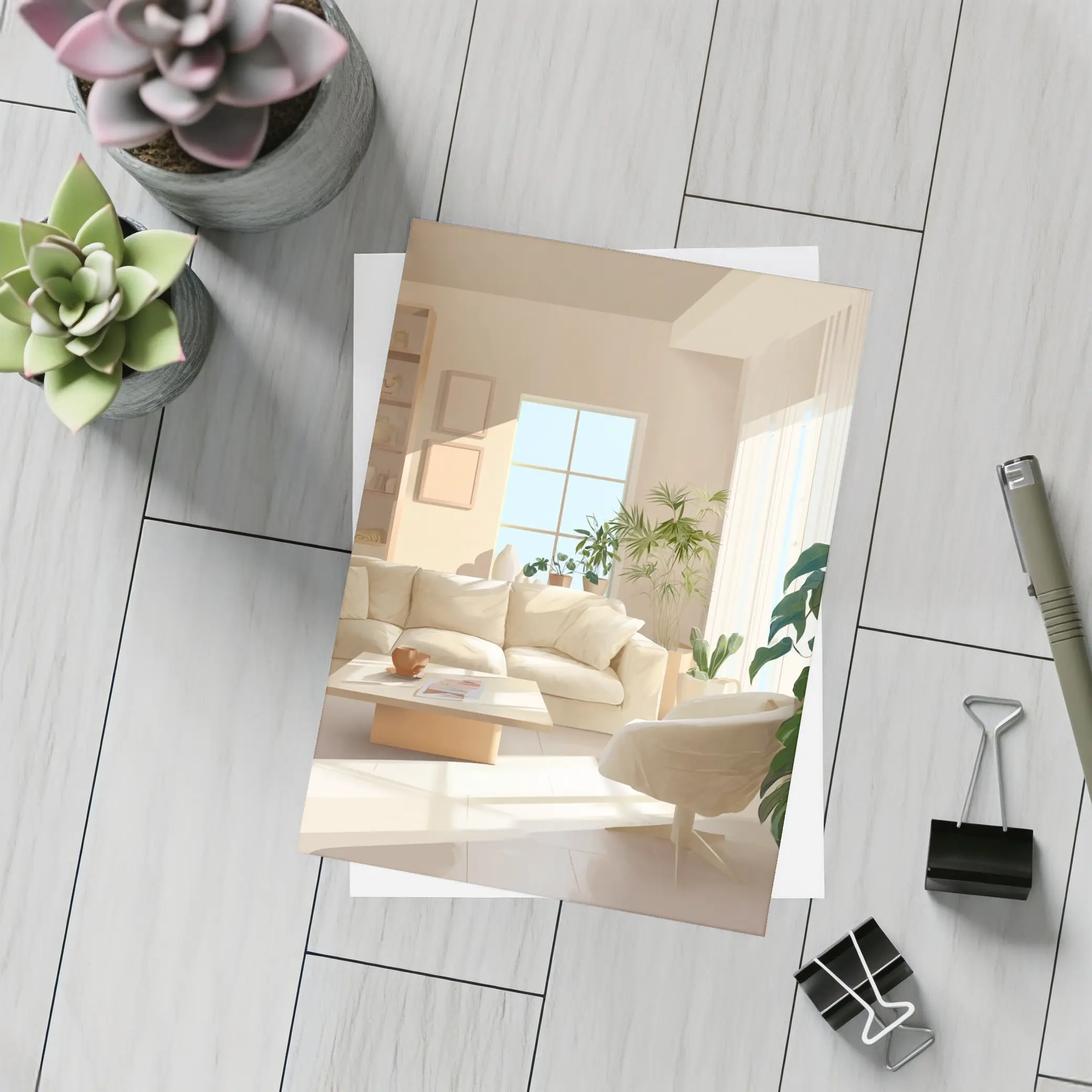 Bright Minimalist Living Room With Indoor Plants – Postcards
