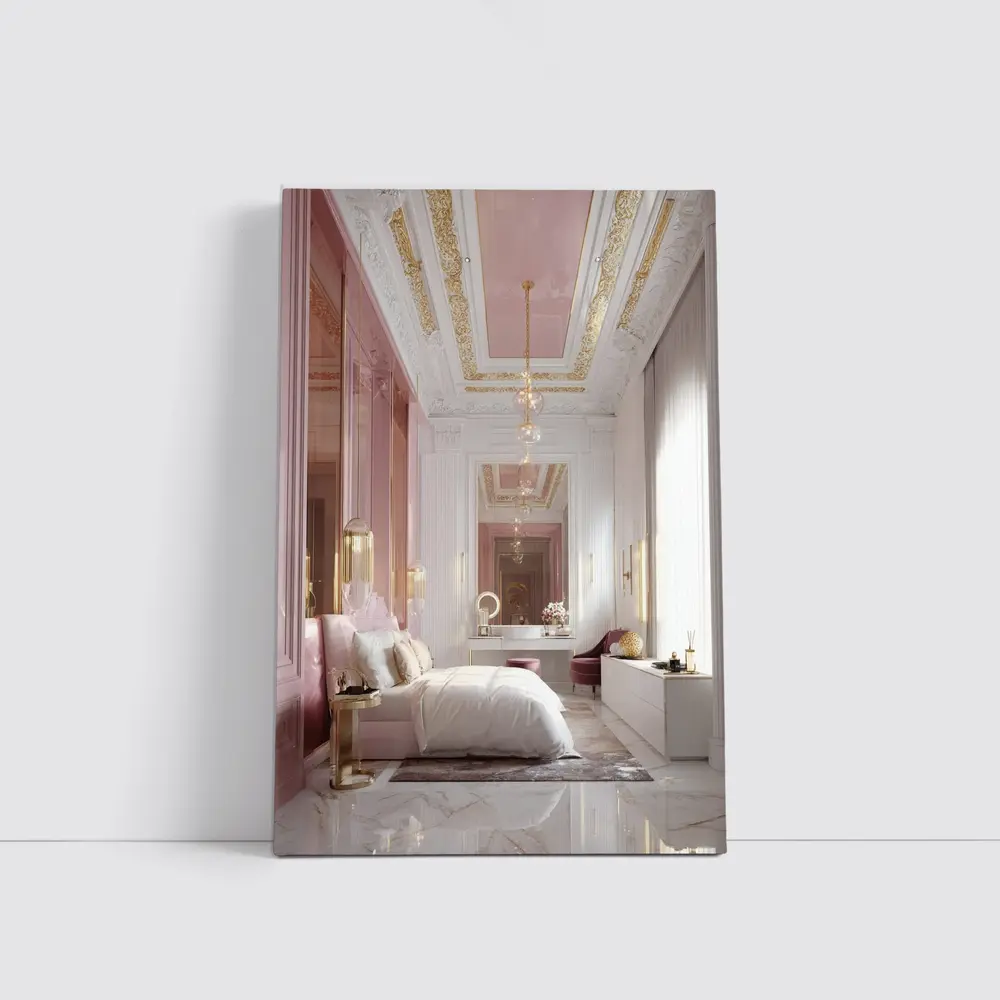 Pink Gold Luxury Bedroom Interior Design Art – Wall Art