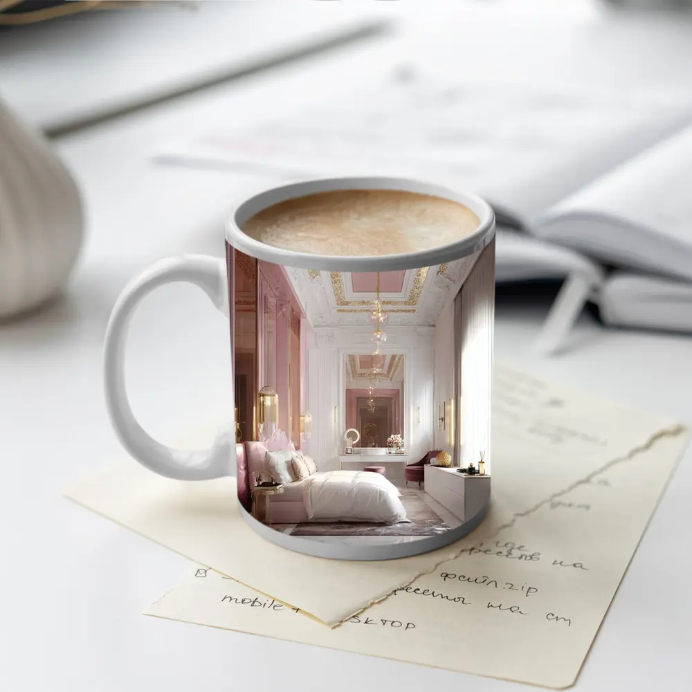 Pink Gold Luxury Bedroom Interior Design Art – Mugs
