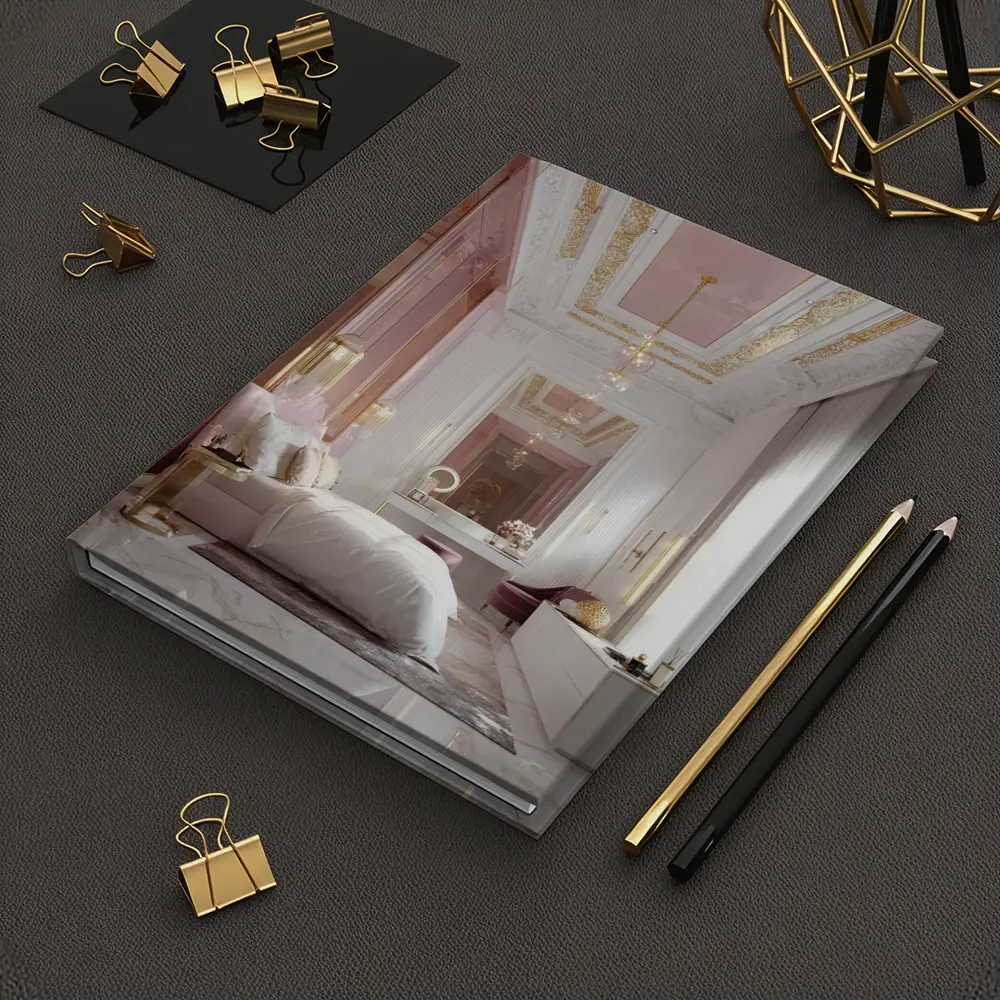 Pink Gold Luxury Bedroom Interior Design Art – Notebooks