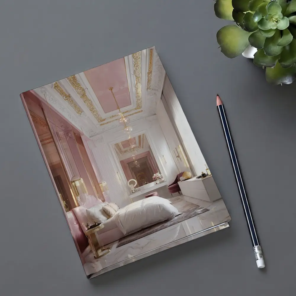 Pink Gold Luxury Bedroom Interior Design Art – Notebooks