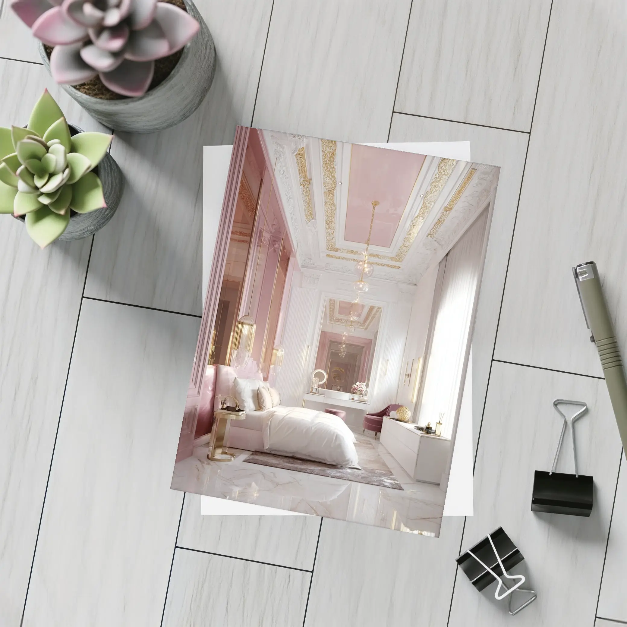 Pink Gold Luxury Bedroom Interior Design Art – Postcards