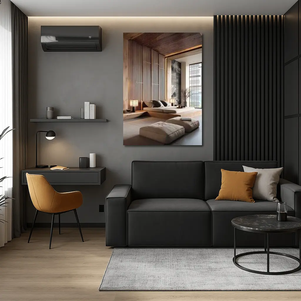 Japanese Minimal Calm Bedroom Interior Wood Design – Wall Art