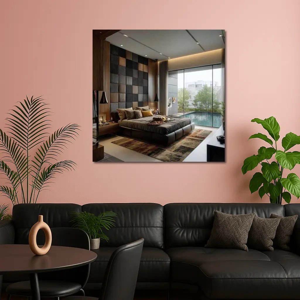 Luxury Modern Bedroom With Pool View – Wall Art