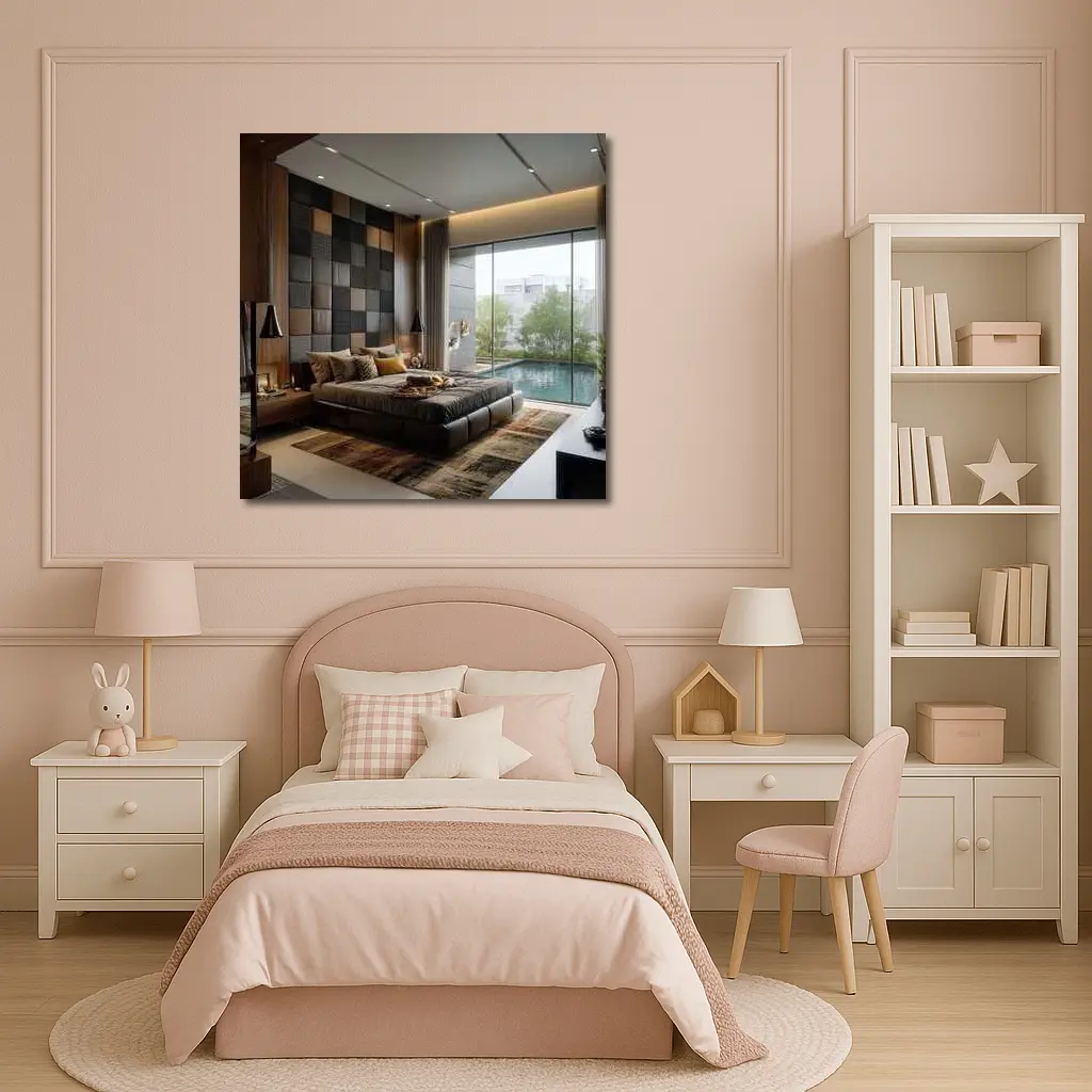 Luxury Modern Bedroom With Pool View – Wall Art