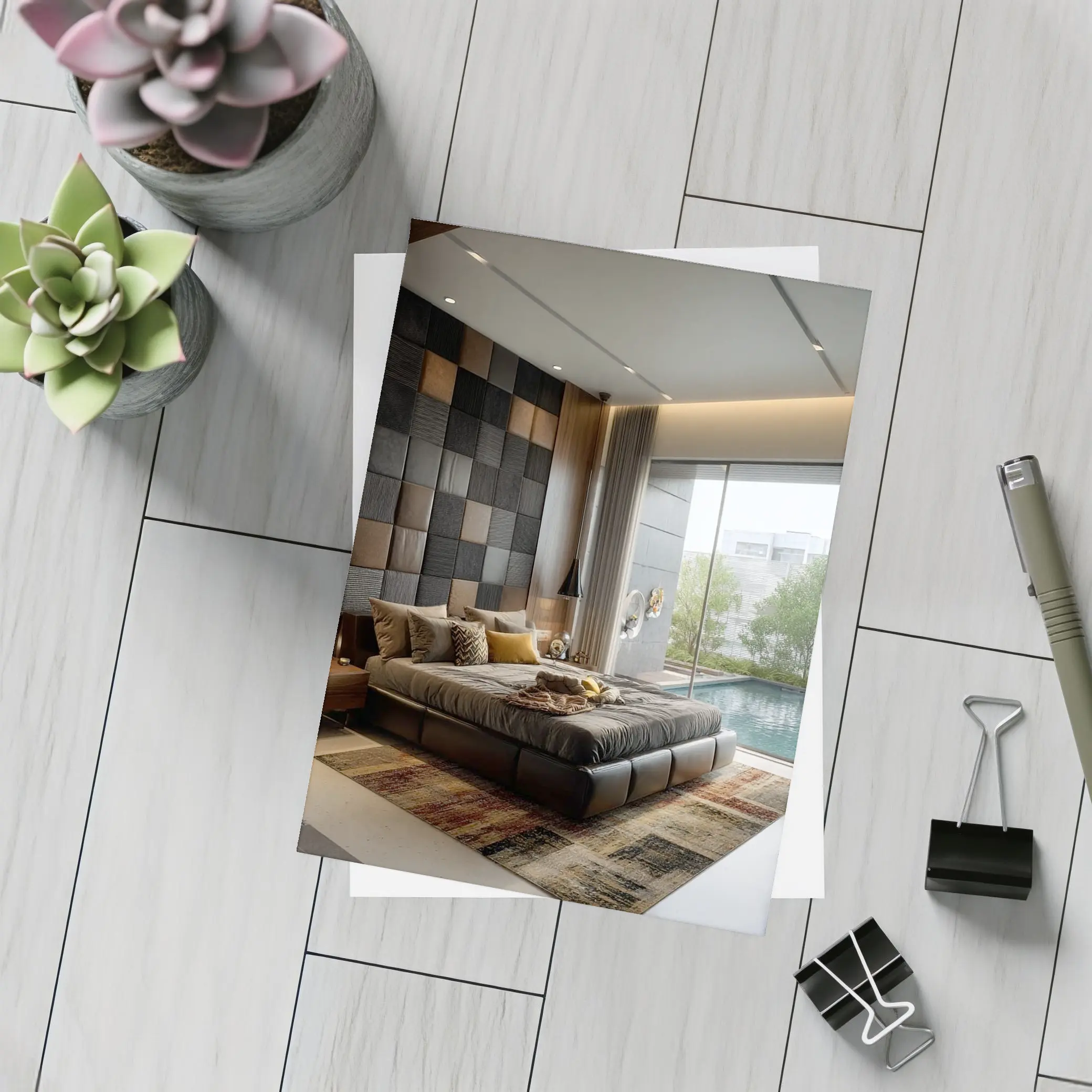 Luxury Modern Bedroom With Pool View – Postcards