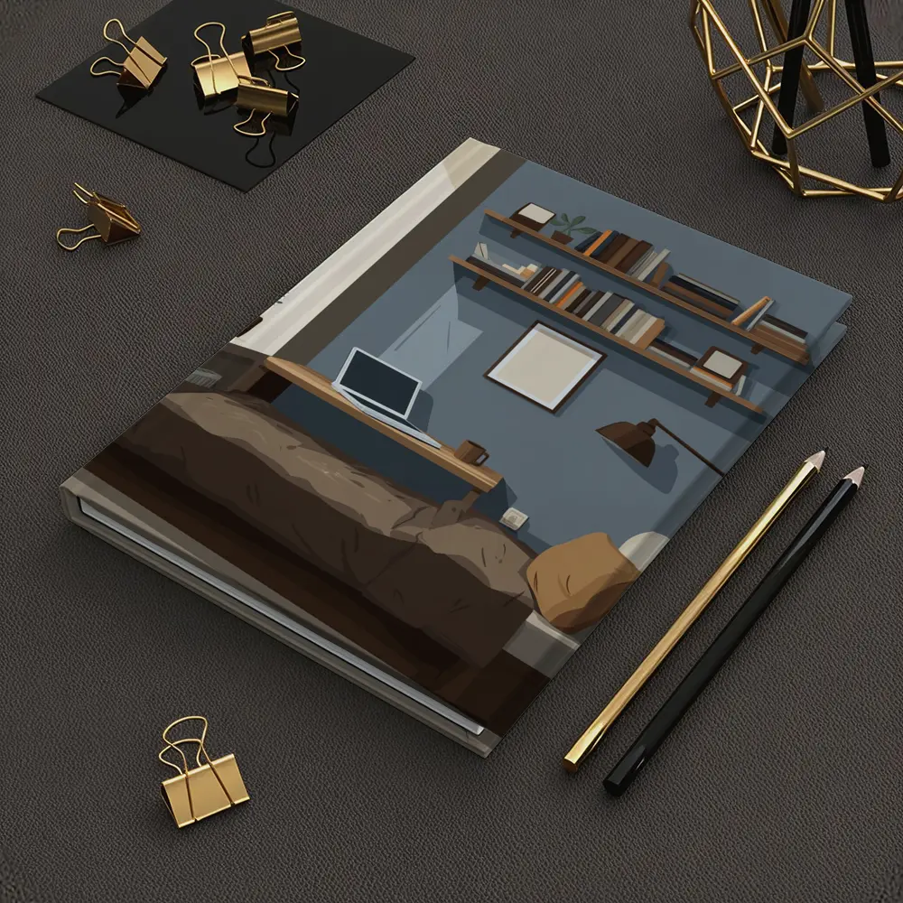 Cozy Blue Bedroom Interior Illustration Art – Notebooks