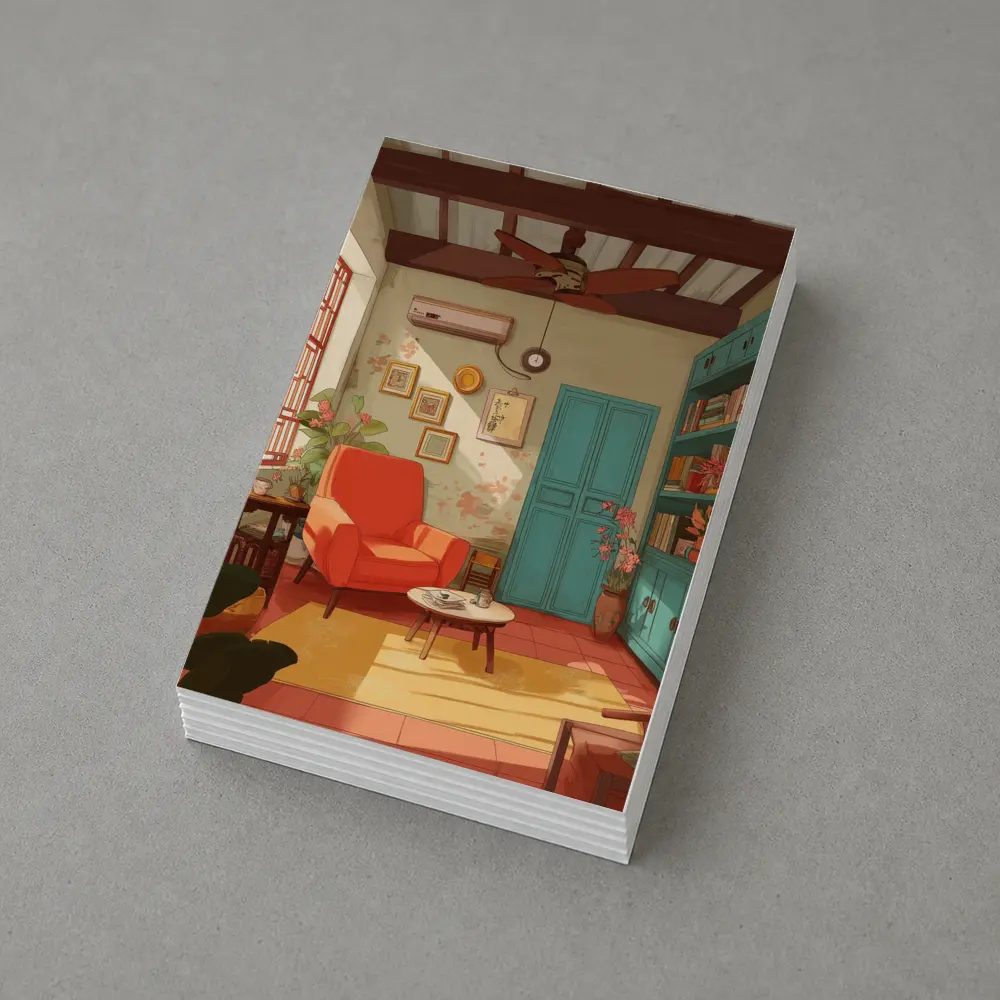 Cozy Retro Living Room Interior Illustration Art – Postcards