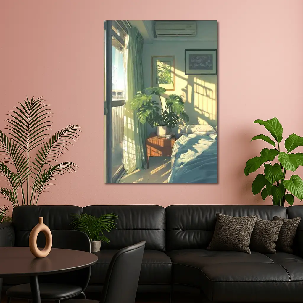 Anime Bedroom Morning Light Monstera Plant – Wall Art