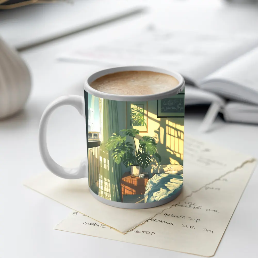 Anime Bedroom Morning Light Monstera Plant – Mugs