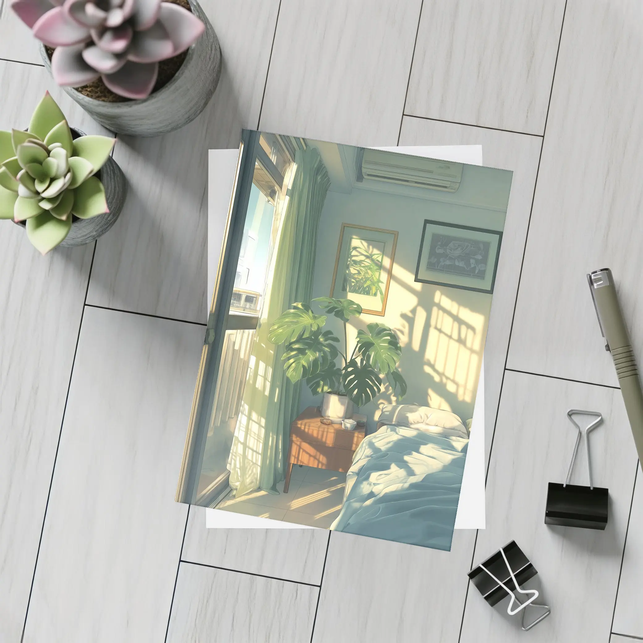 Anime Bedroom Morning Light Monstera Plant – Postcards