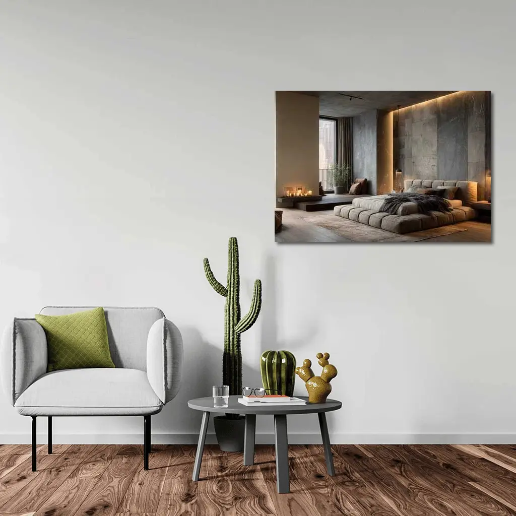 Luxury Bedroom Interior Warm Stone Wall – Wall Art
