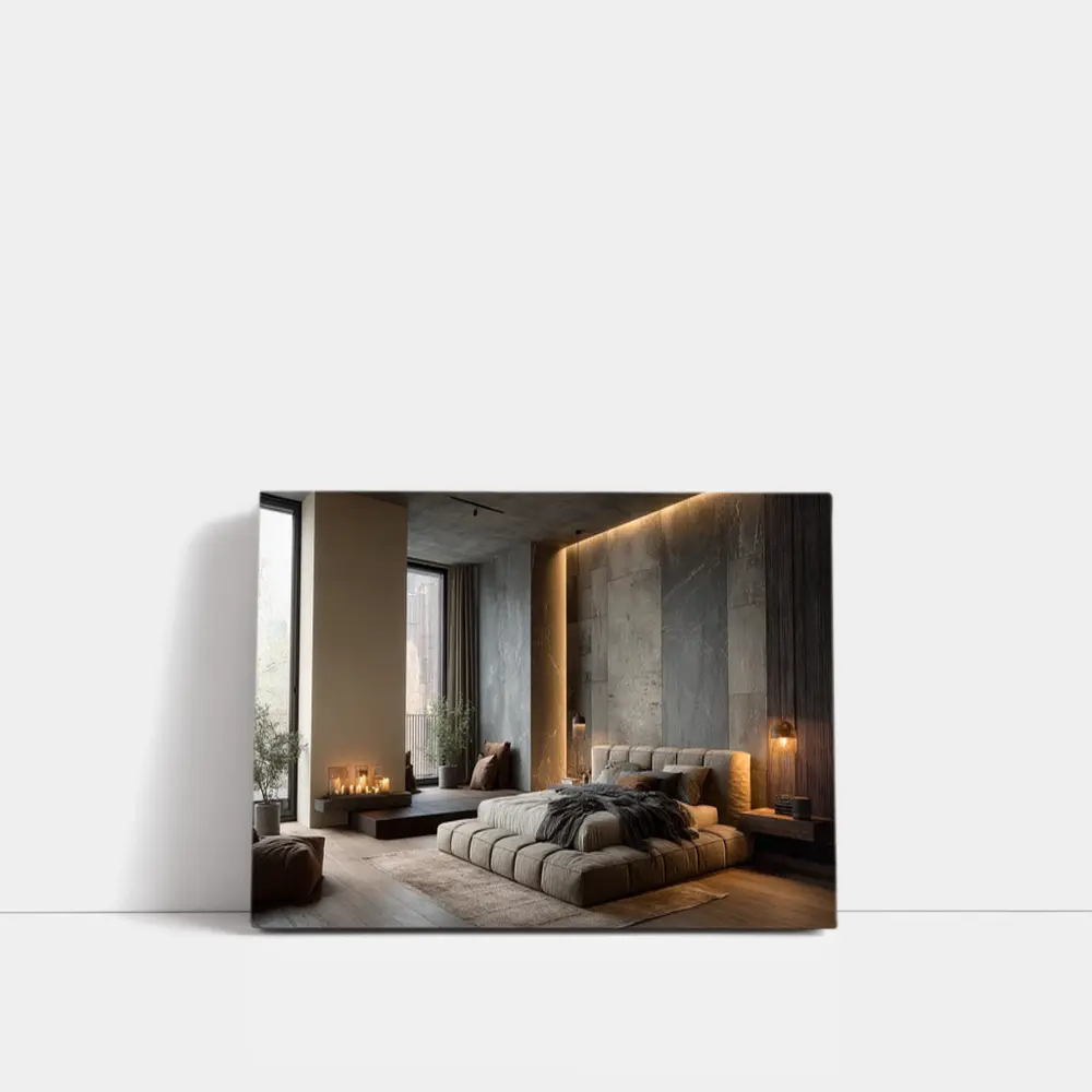Luxury Bedroom Interior Warm Stone Wall – Wall Art