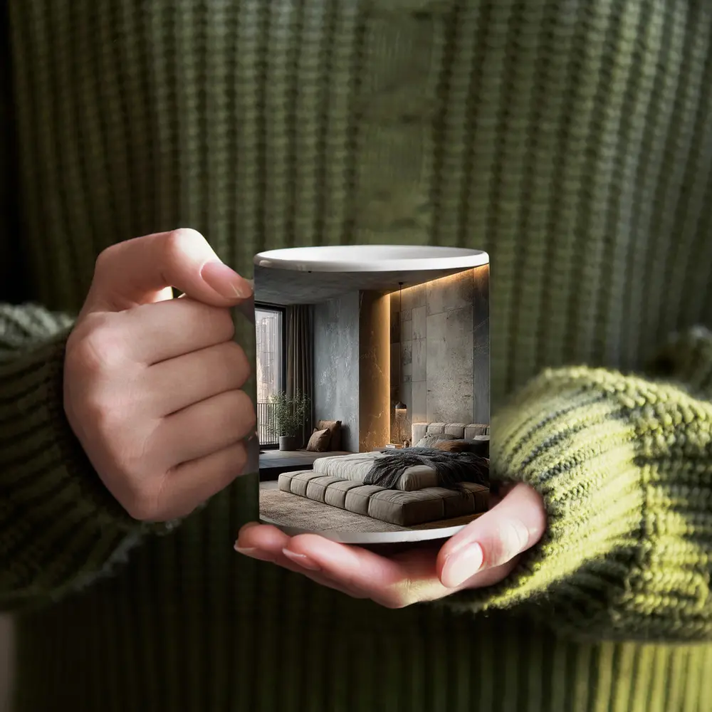Luxury Bedroom Interior Warm Stone Wall – Mugs