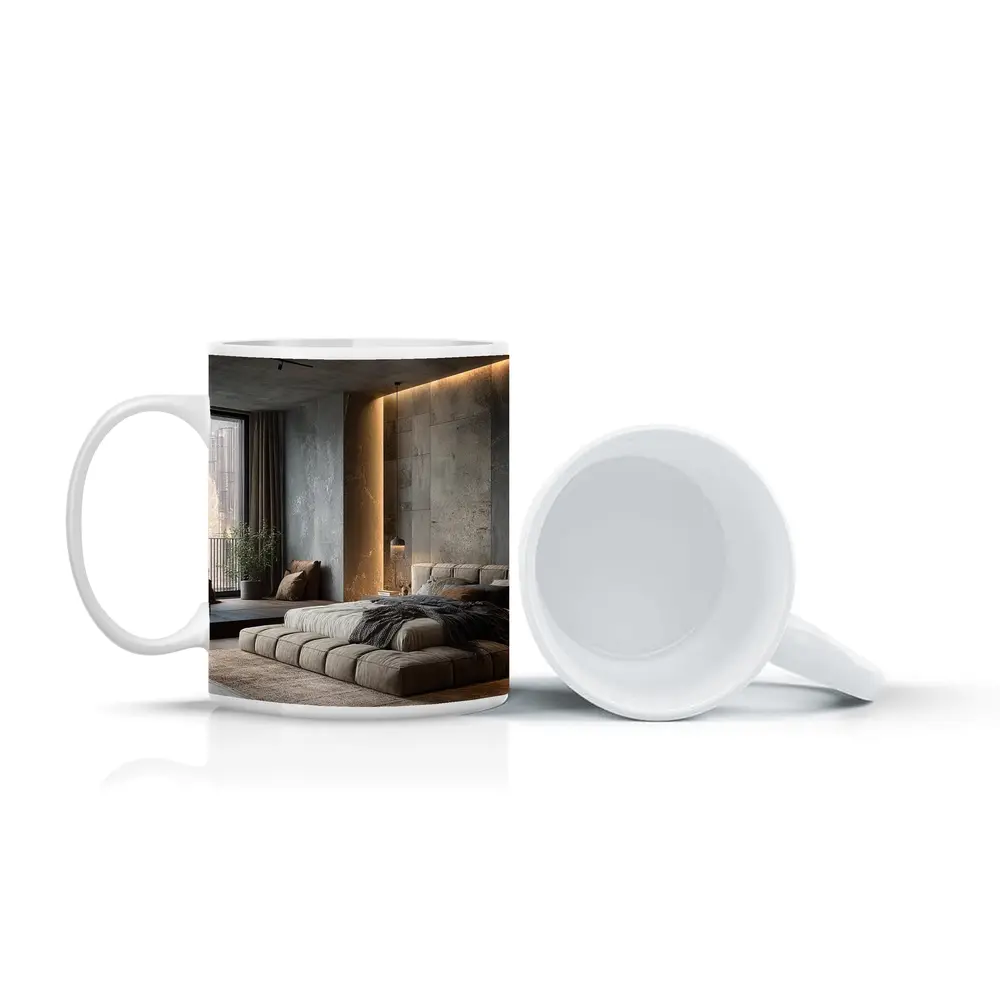Luxury Bedroom Interior Warm Stone Wall – Mugs
