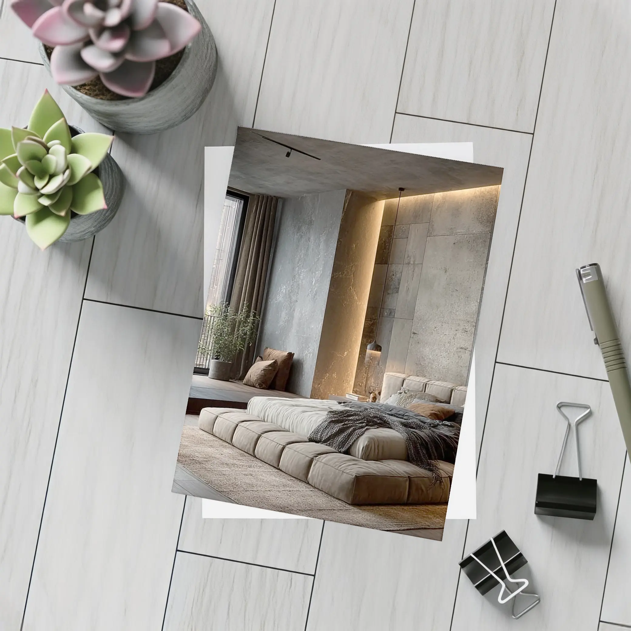 Luxury Bedroom Interior Warm Stone Wall – Postcards