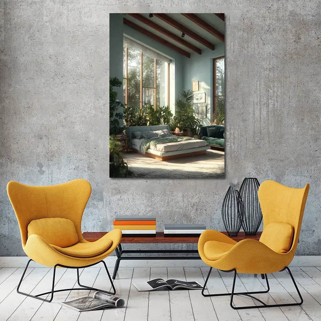 Boho Bedroom Green Plants Natural Light – Wall Art
