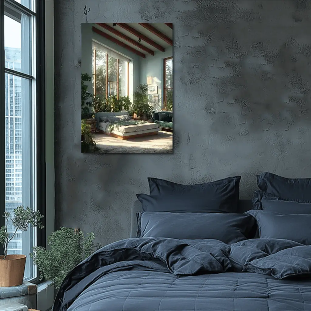 Boho Bedroom Green Plants Natural Light – Wall Art
