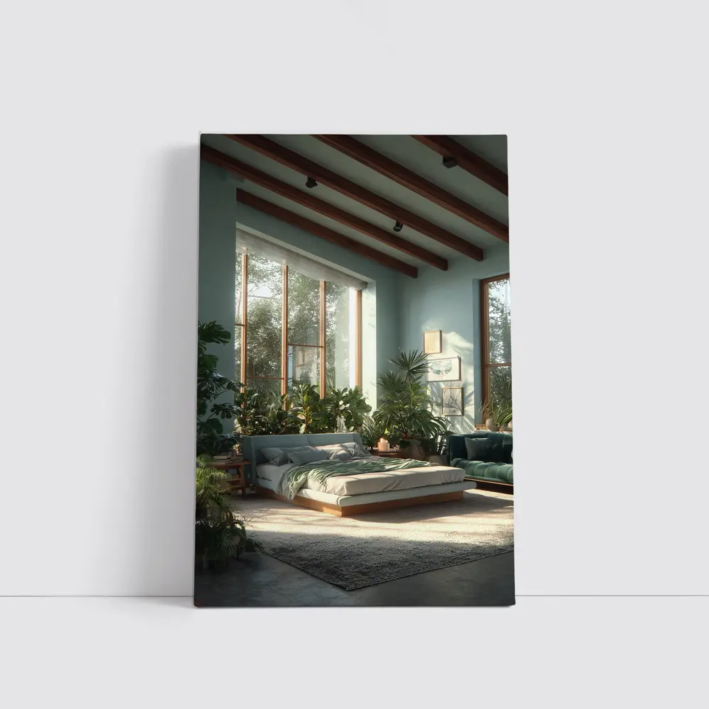 Boho Bedroom Green Plants Natural Light – Wall Art