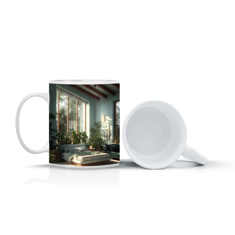 Boho Bedroom Green Plants Natural Light – Mugs