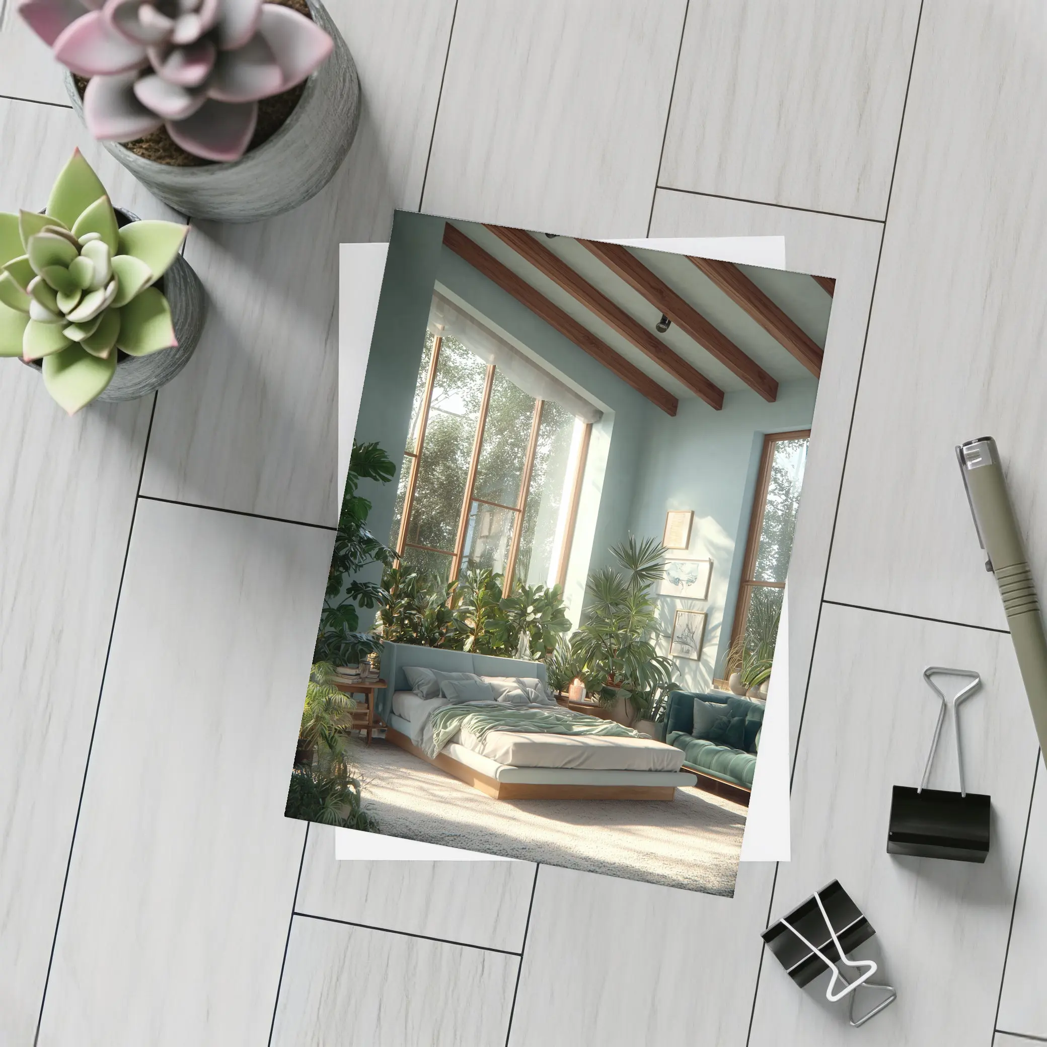 Boho Bedroom Green Plants Natural Light – Postcards