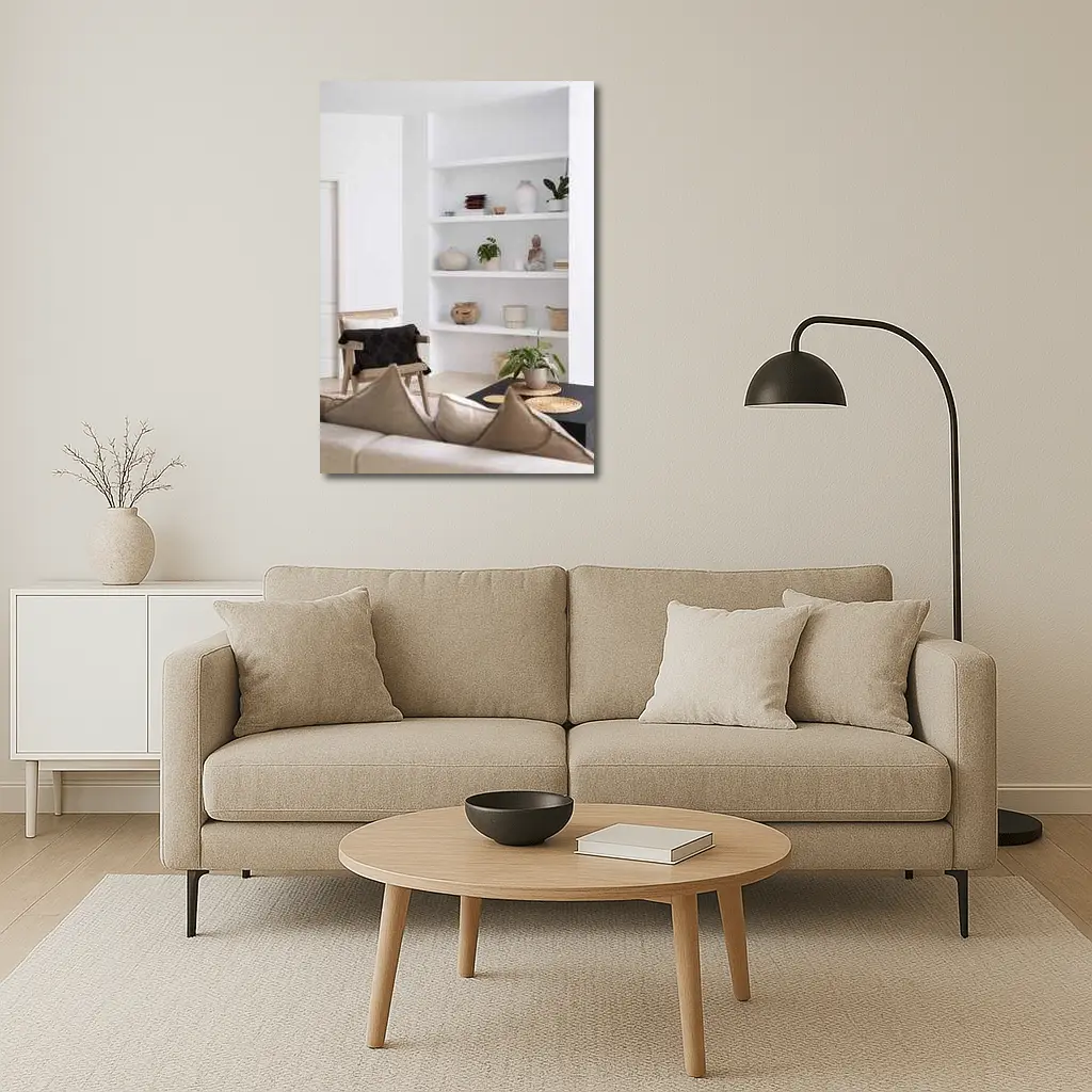 Minimal White Living Room Shelves Boho Decor – Wall Art