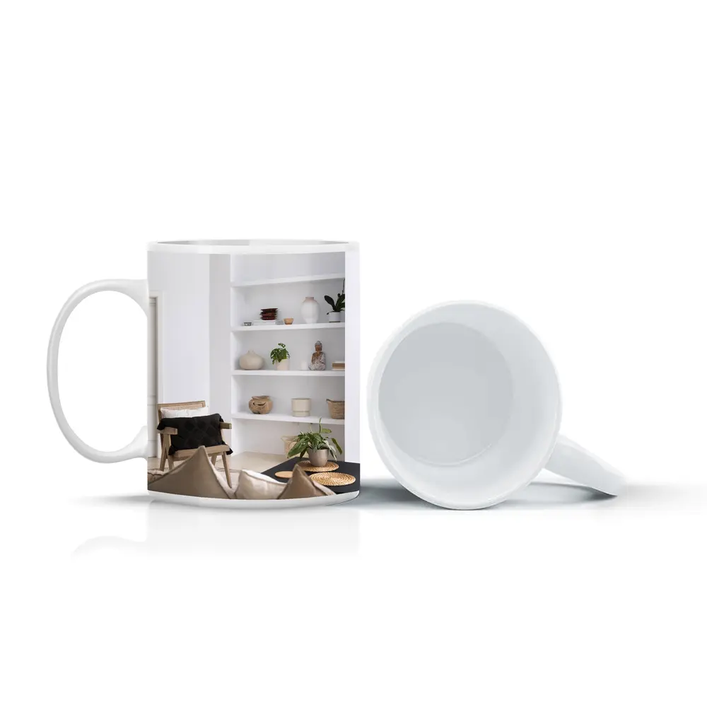 Minimal White Living Room Shelves Boho Decor – Mugs