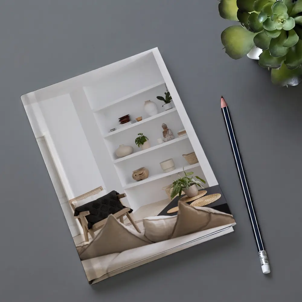 Minimal White Living Room Shelves Boho Decor – Notebooks