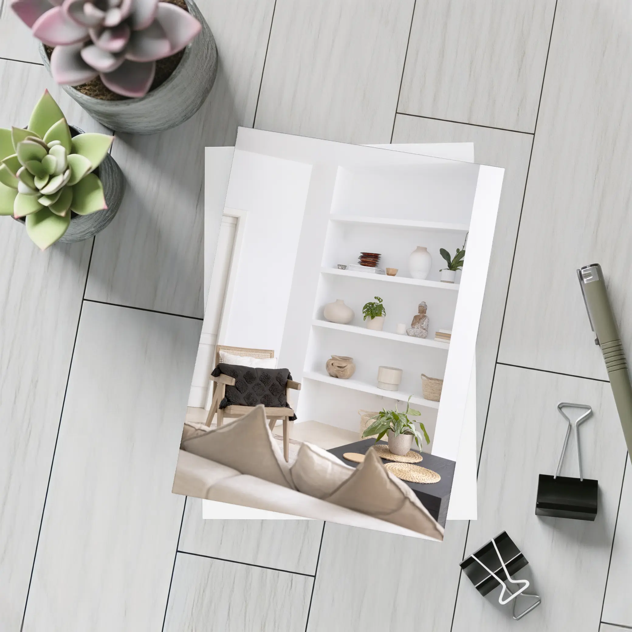 Minimal White Living Room Shelves Boho Decor – Postcards