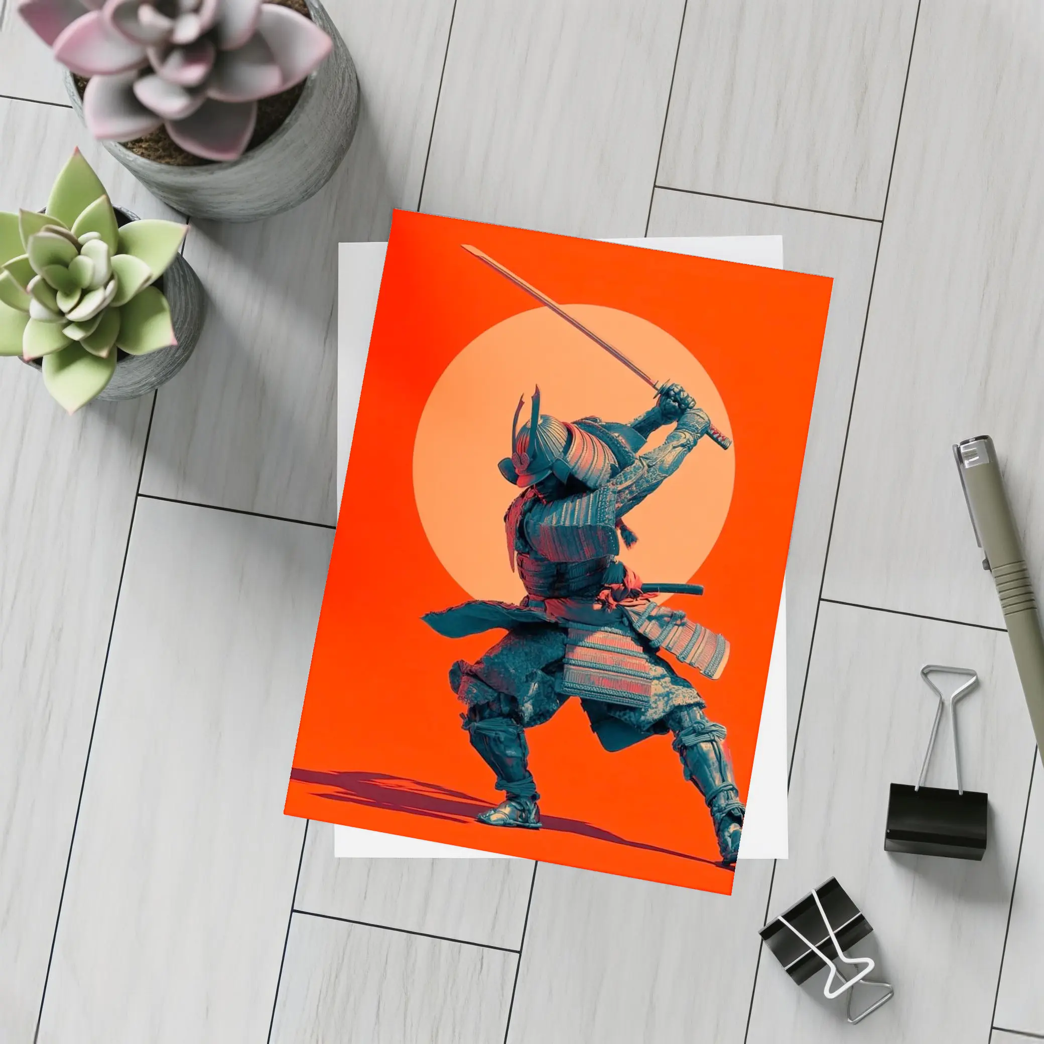 Samurai Warrior Sword Strike Red Sun – Postcards