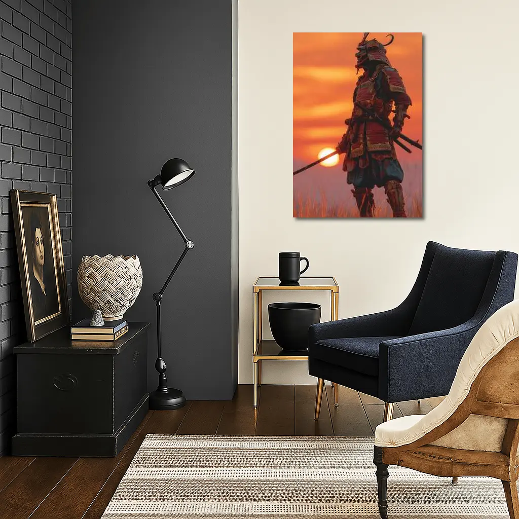 Samurai Warrior Standing at Fiery Sunset – Wall Art