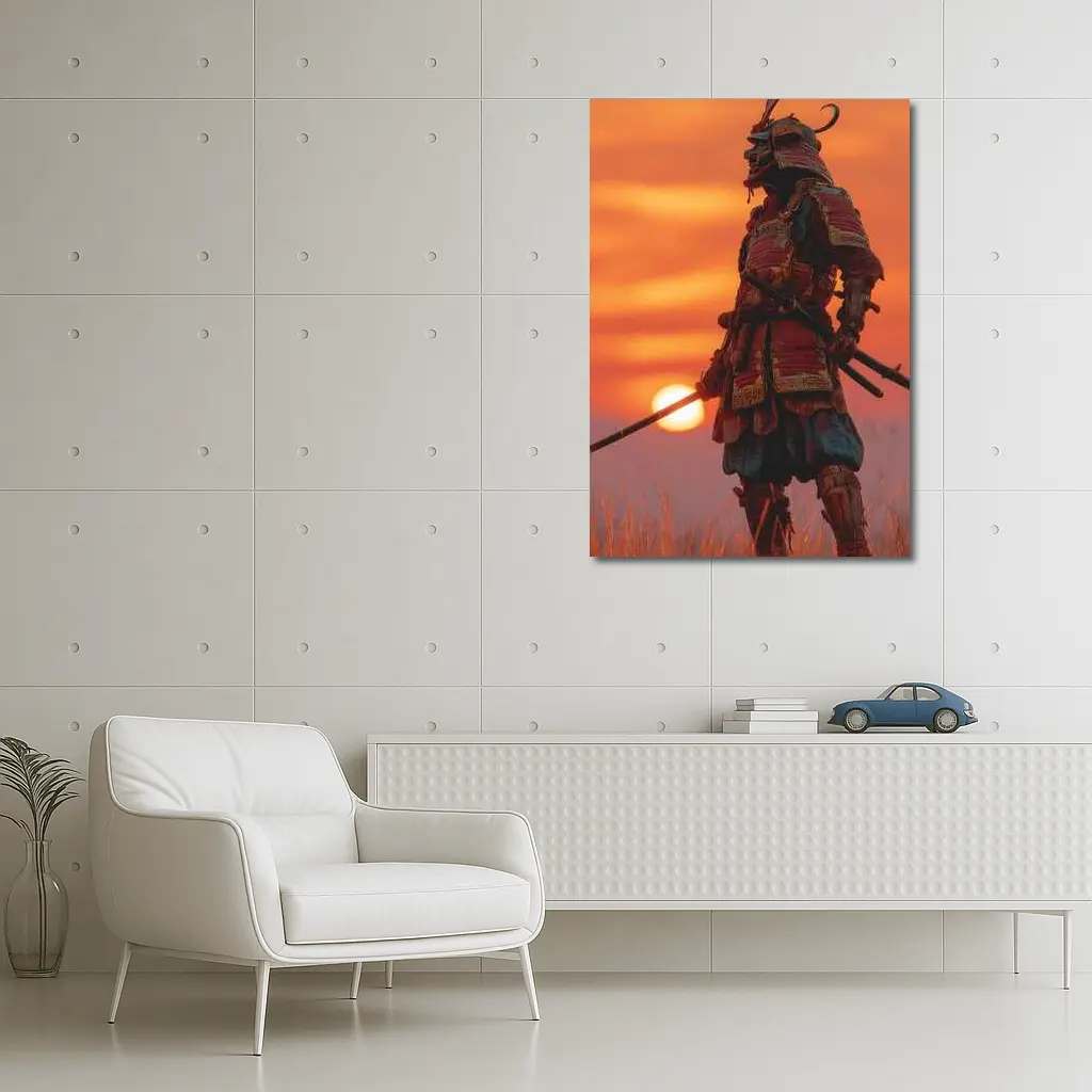 Samurai Warrior Standing at Fiery Sunset – Wall Art