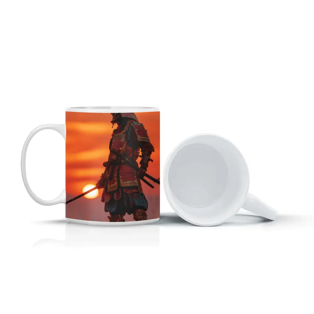 Samurai Warrior Standing at Fiery Sunset – Mugs