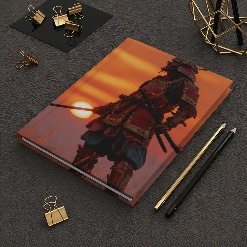 Samurai Warrior Standing at Fiery Sunset – Notebooks