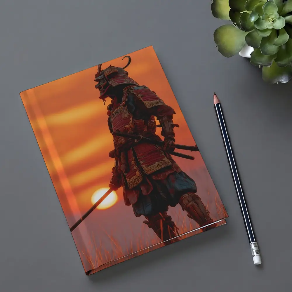 Samurai Warrior Standing at Fiery Sunset – Notebooks