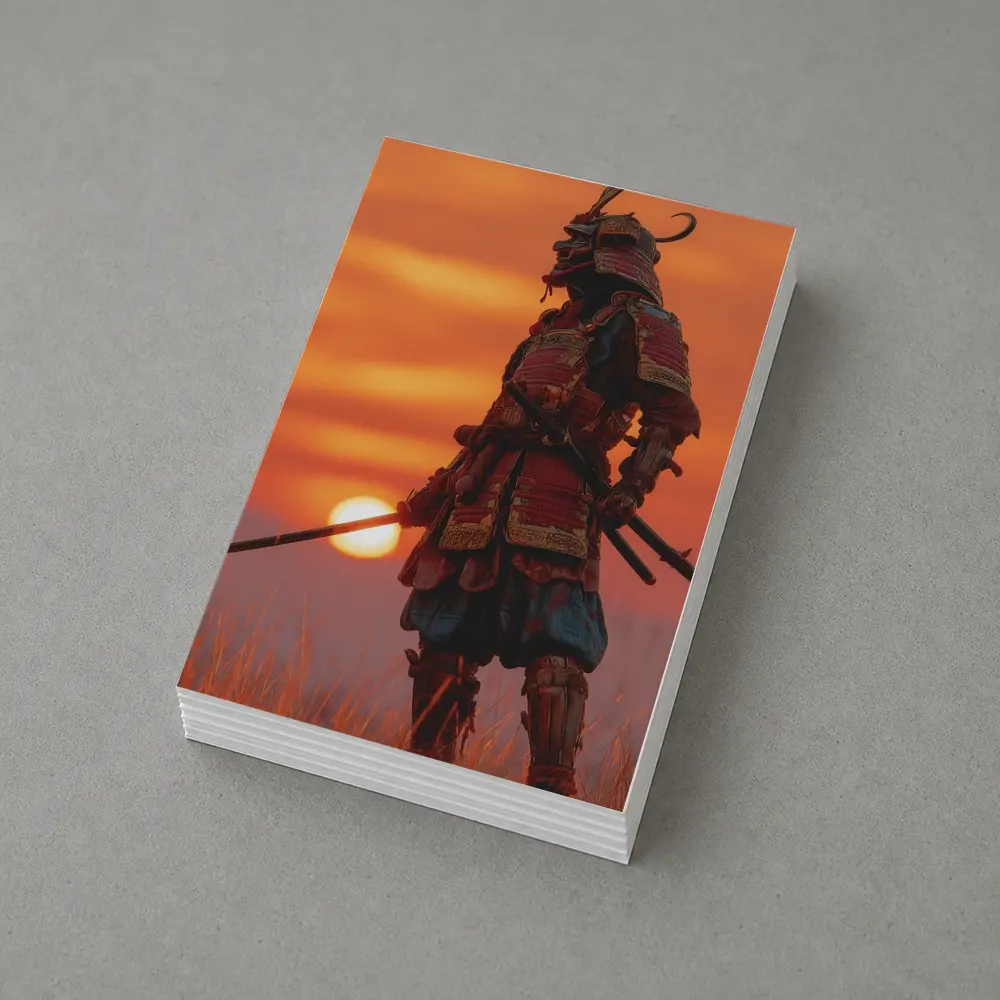 Samurai Warrior Standing at Fiery Sunset – Postcards