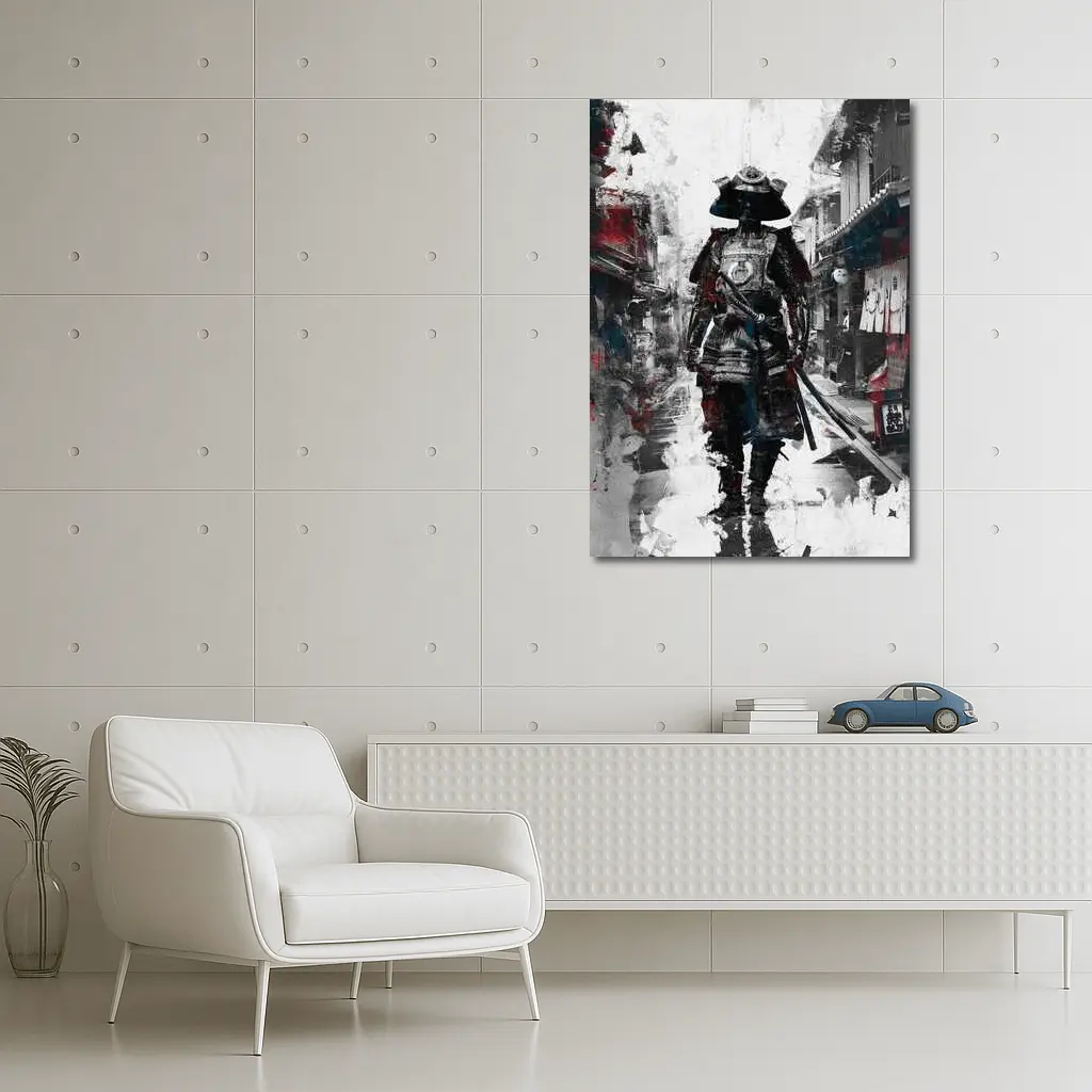 Samurai Warrior Walking Through Japanese Street – Wall Art