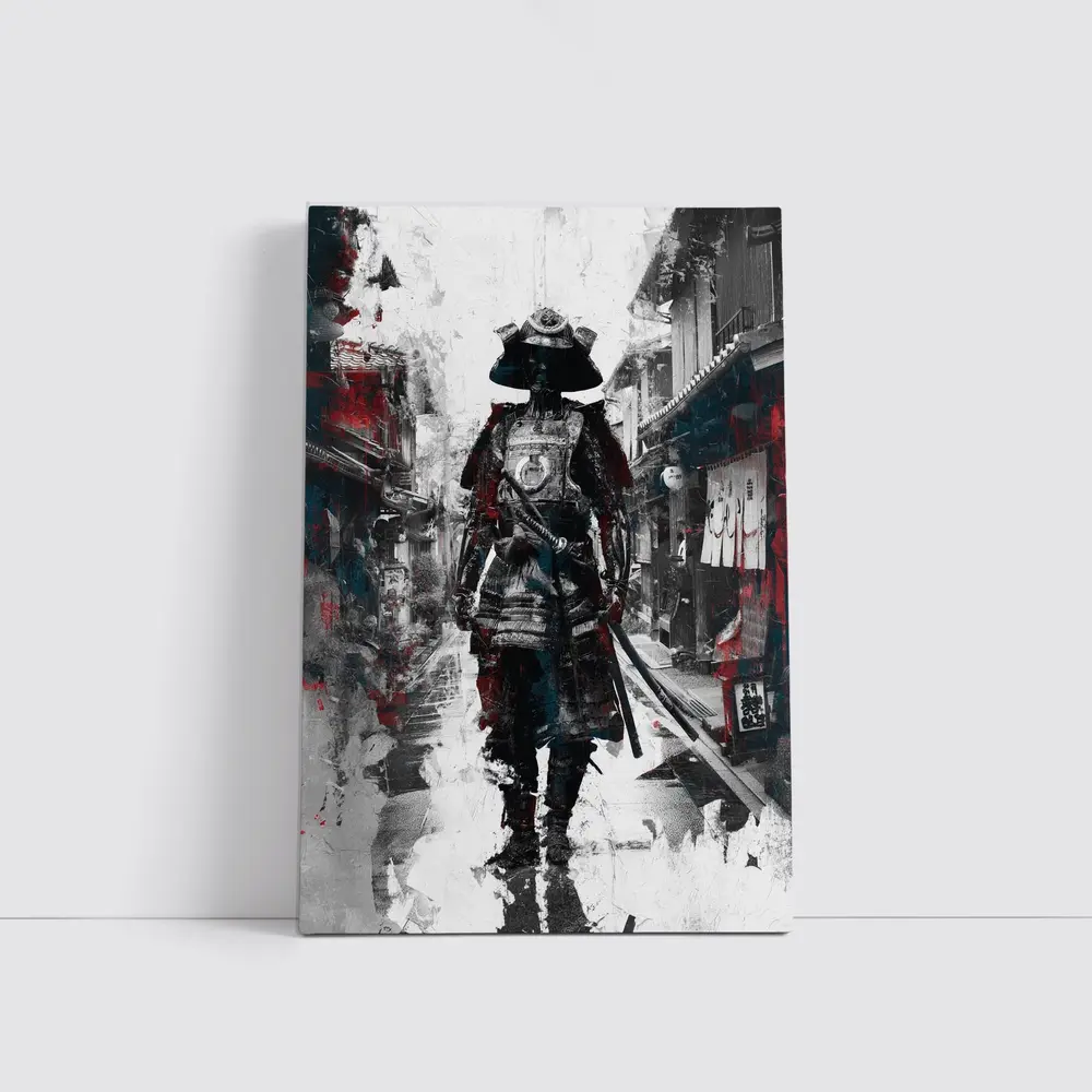 Samurai Warrior Walking Through Japanese Street – Wall Art