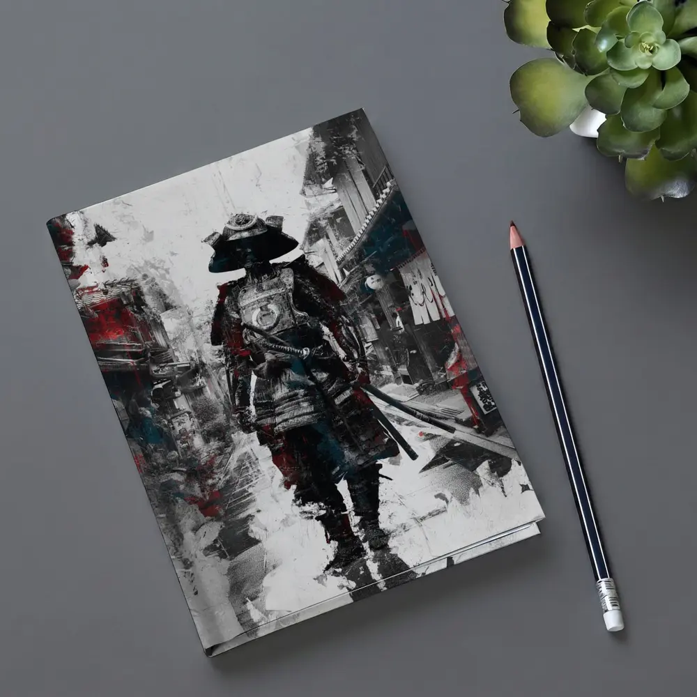Samurai Warrior Walking Through Japanese Street – Notebooks