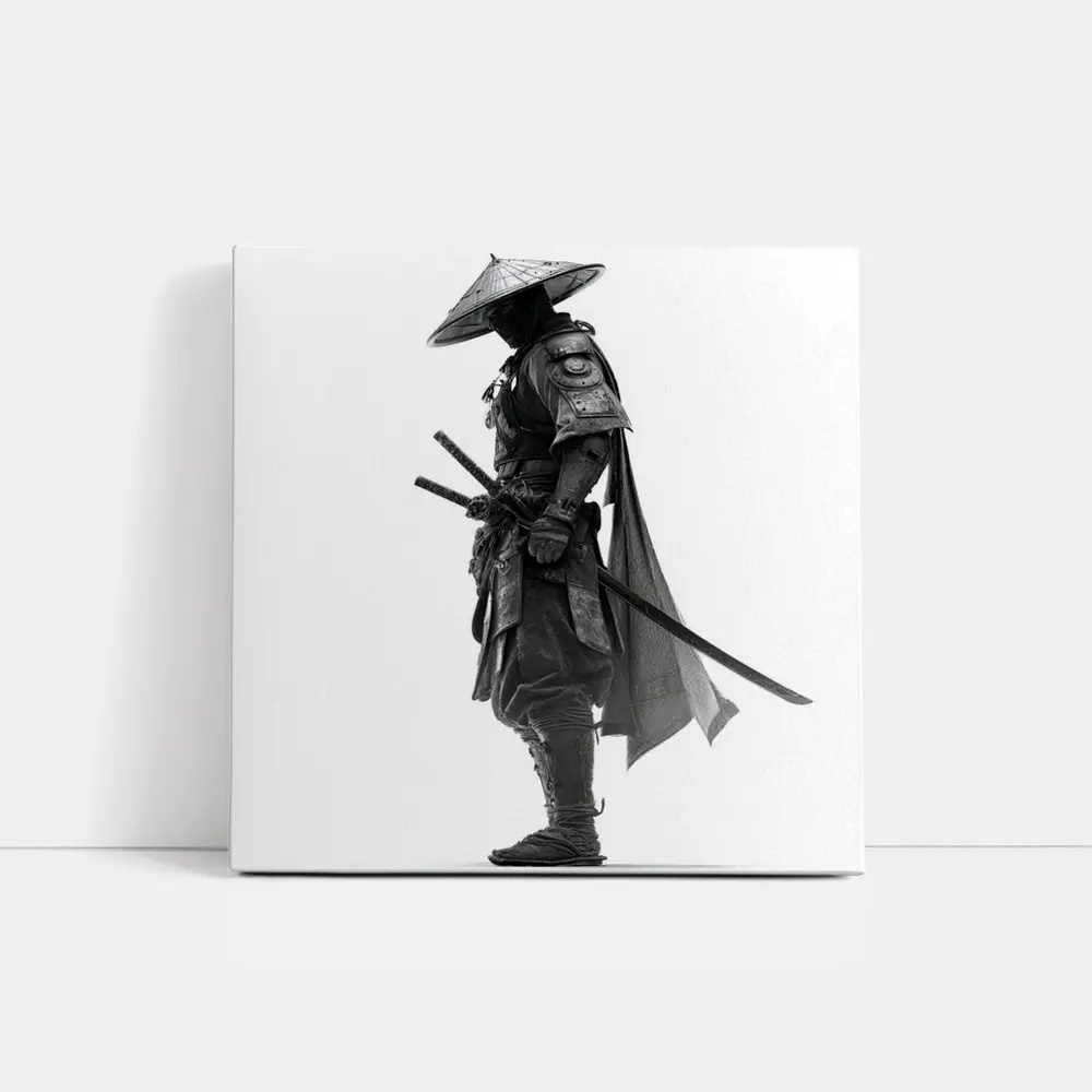 Black and White Samurai Warrior with Katana – Wall Art