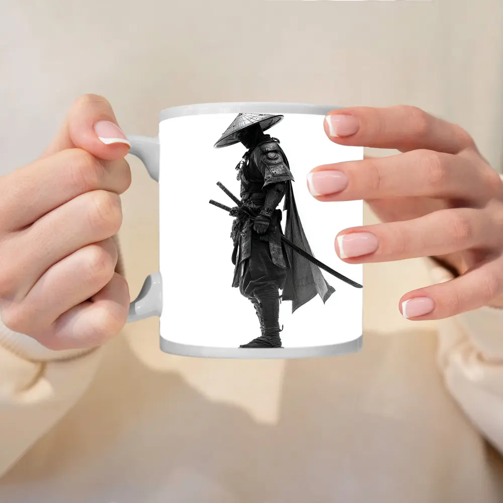 Black and White Samurai Warrior with Katana – Mugs