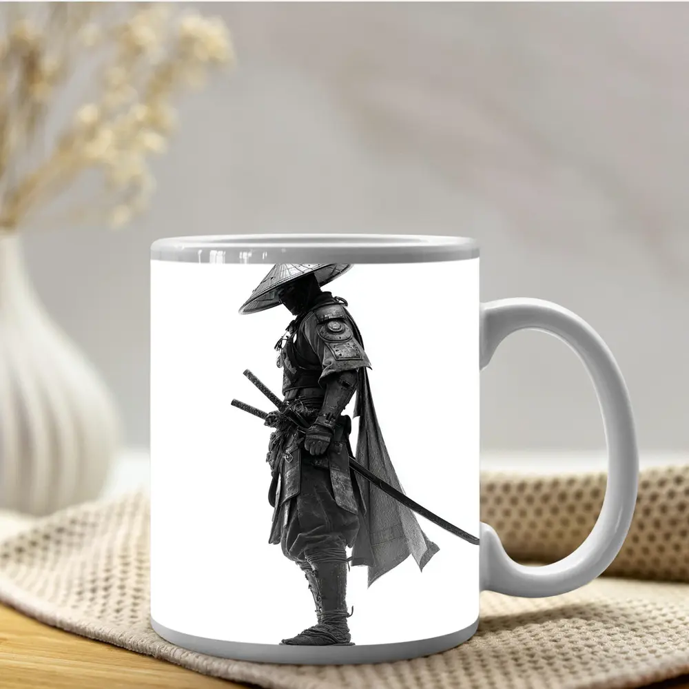 Black and White Samurai Warrior with Katana – Mugs