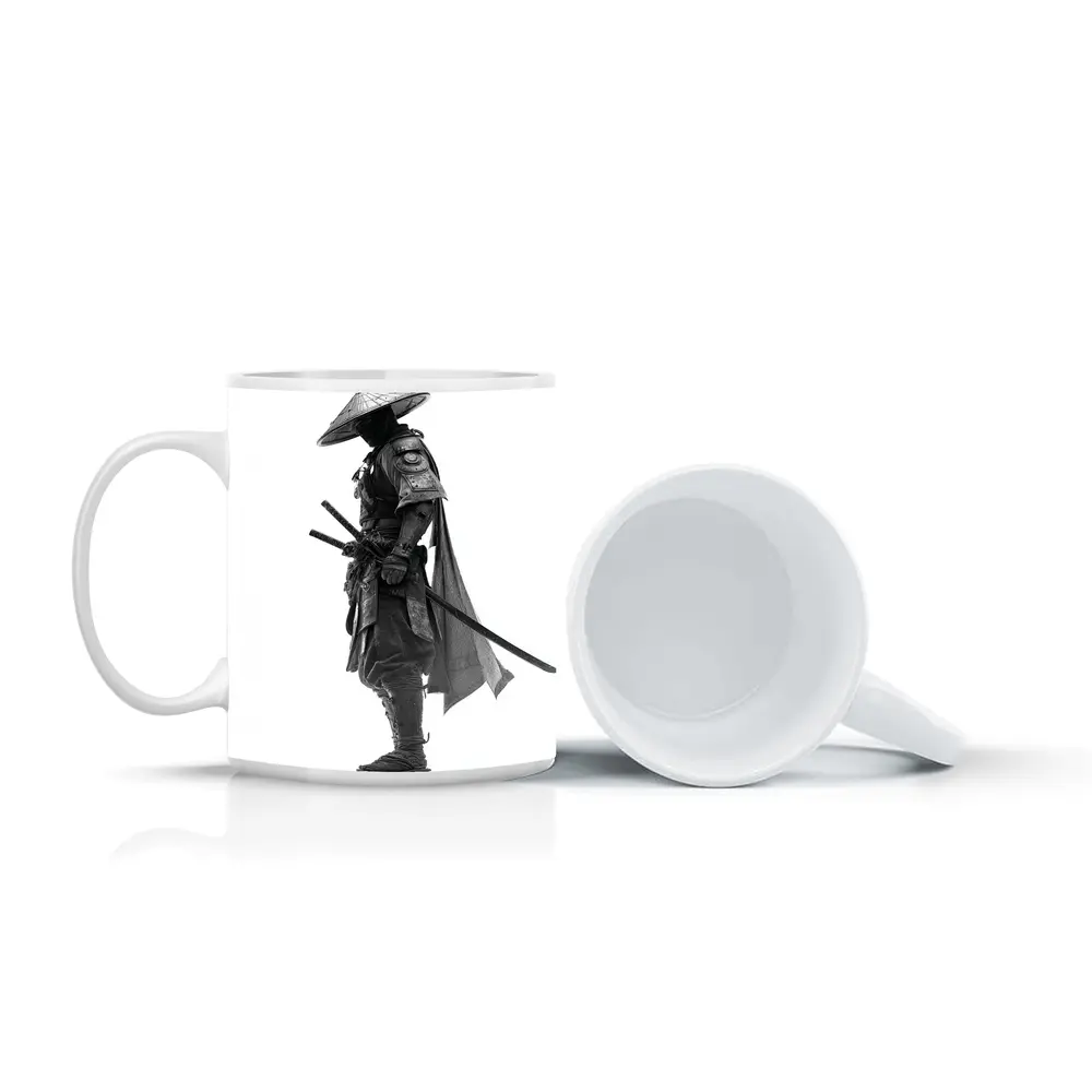 Black and White Samurai Warrior with Katana – Mugs