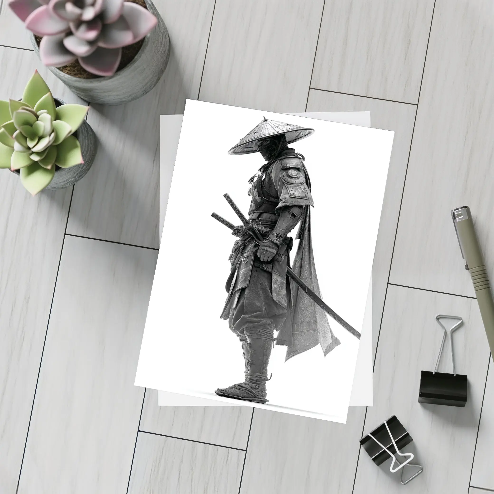 Black and White Samurai Warrior with Katana – Postcards