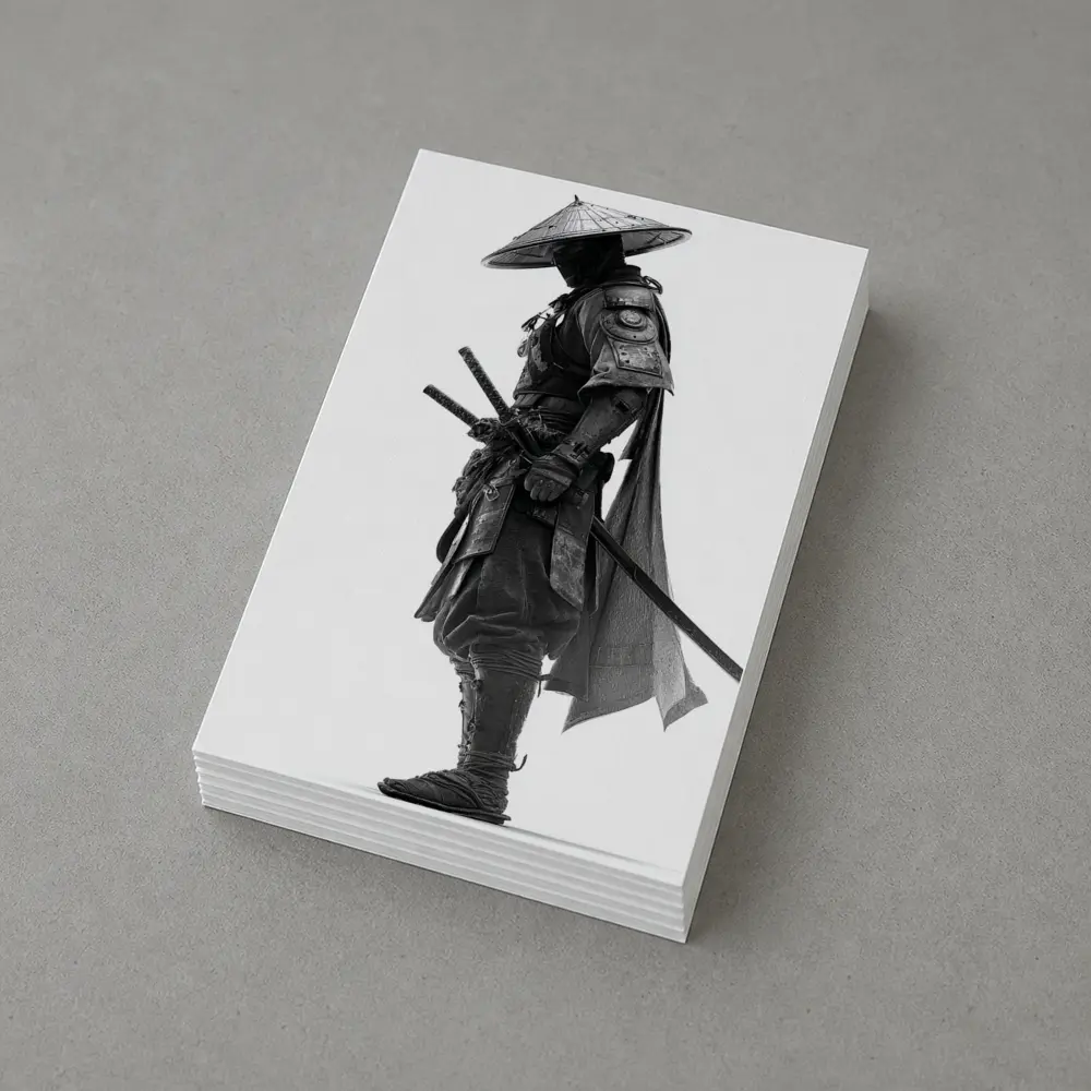 Black and White Samurai Warrior with Katana – Postcards