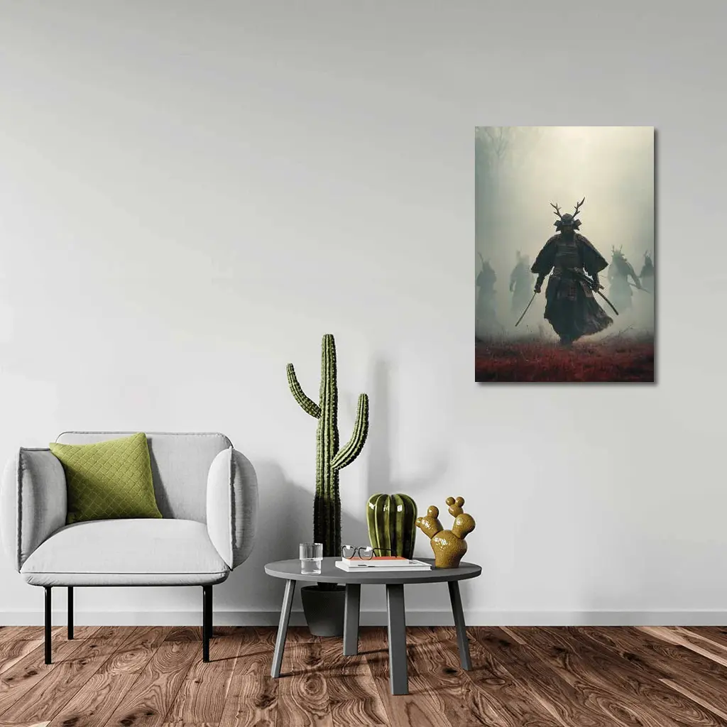 Samurai Warrior Walking Through Misty Battlefield – Wall Art