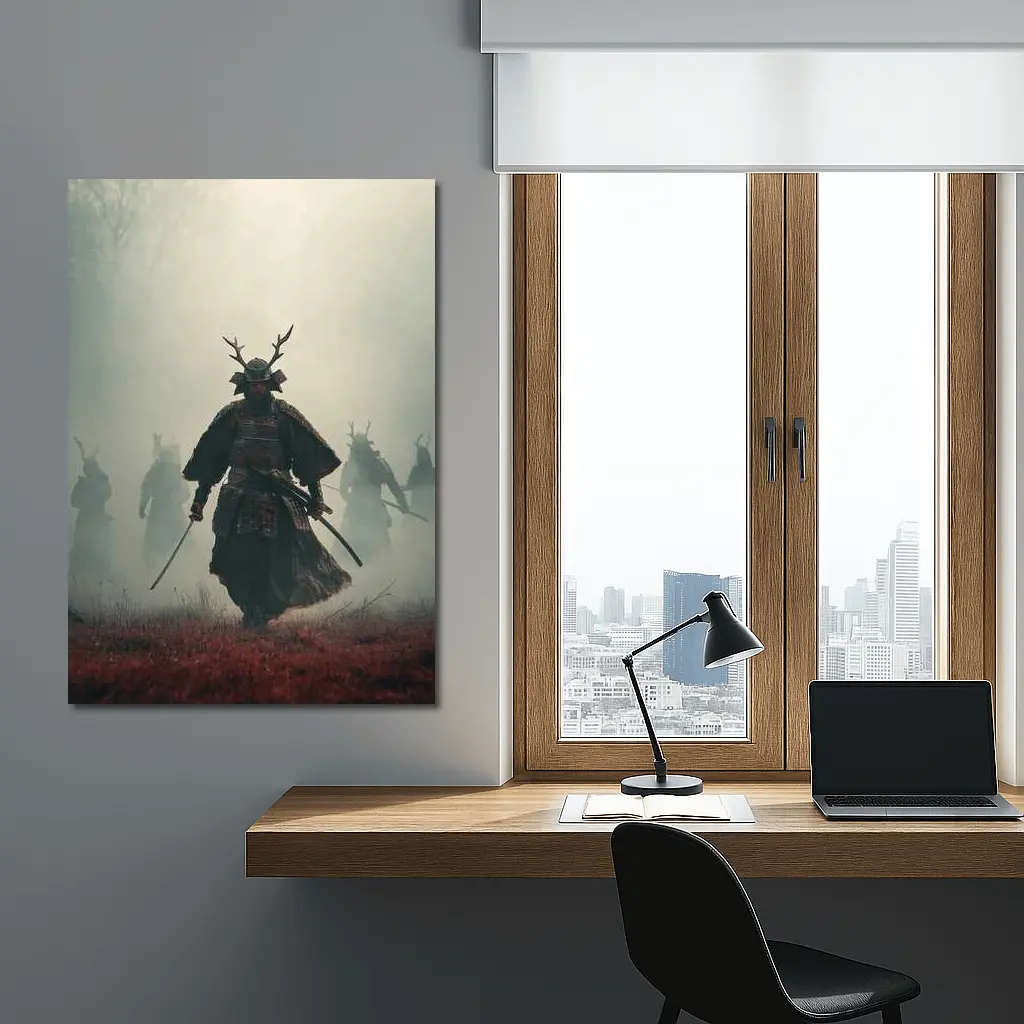 Samurai Warrior Walking Through Misty Battlefield – Wall Art