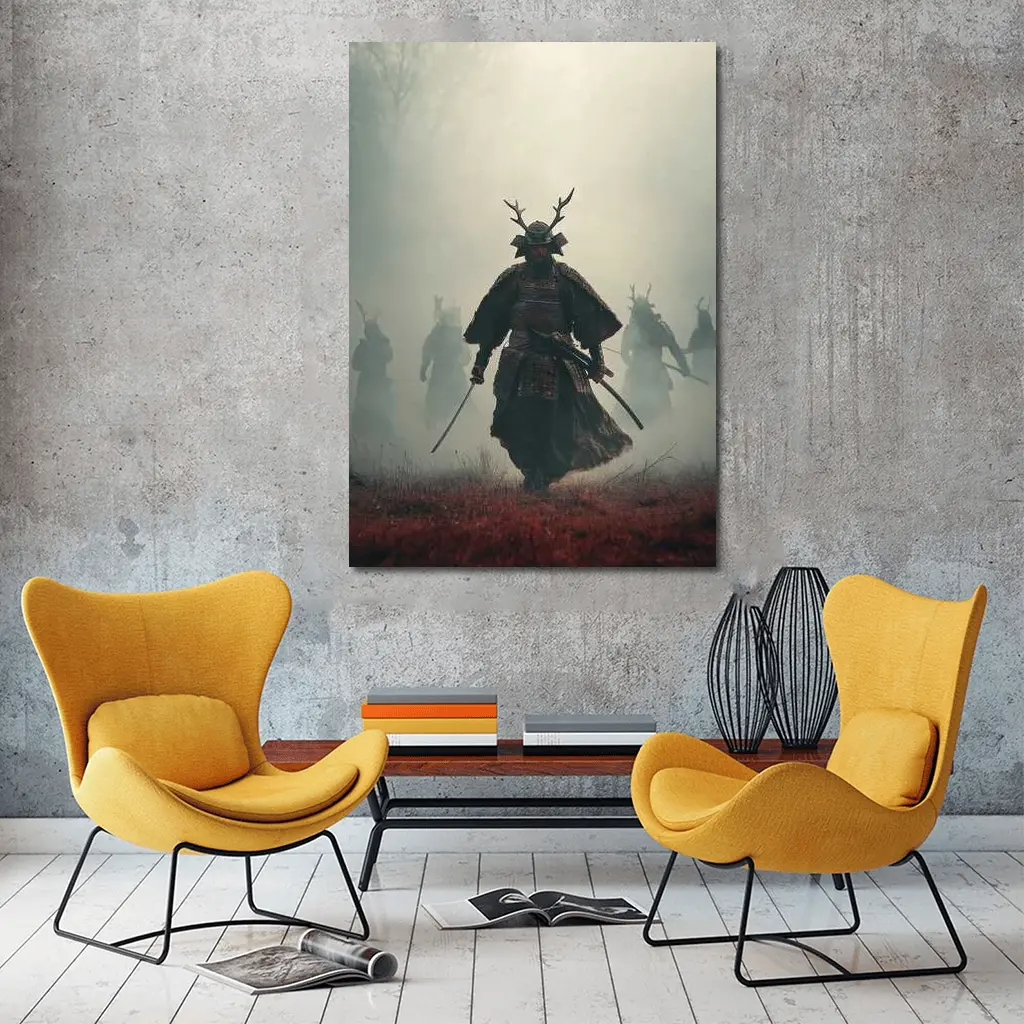 Samurai Warrior Walking Through Misty Battlefield – Wall Art