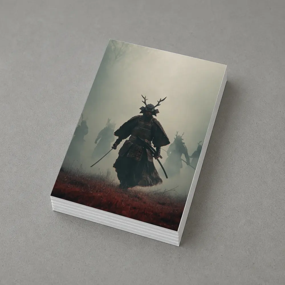 Samurai Warrior Walking Through Misty Battlefield – Postcards