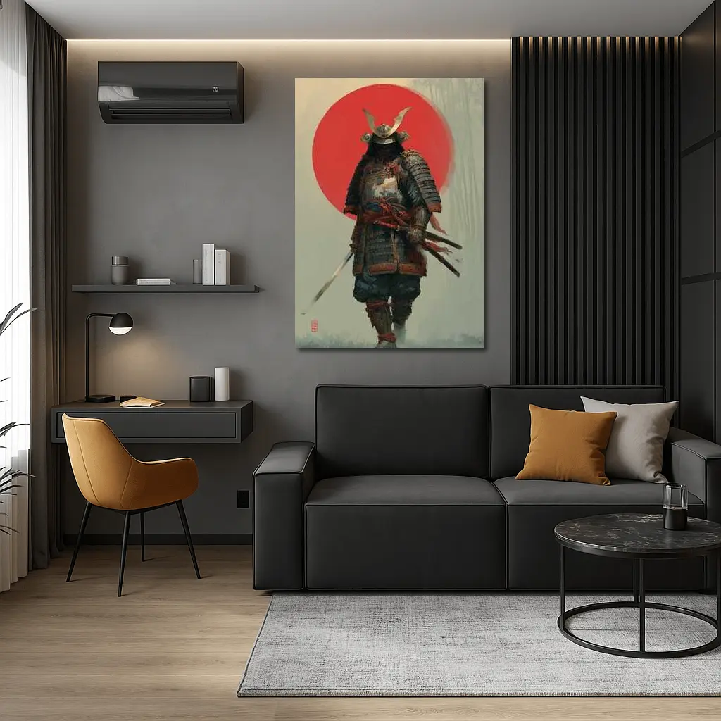 Samurai Warrior Red Sun Misty Forest – Wall Art
